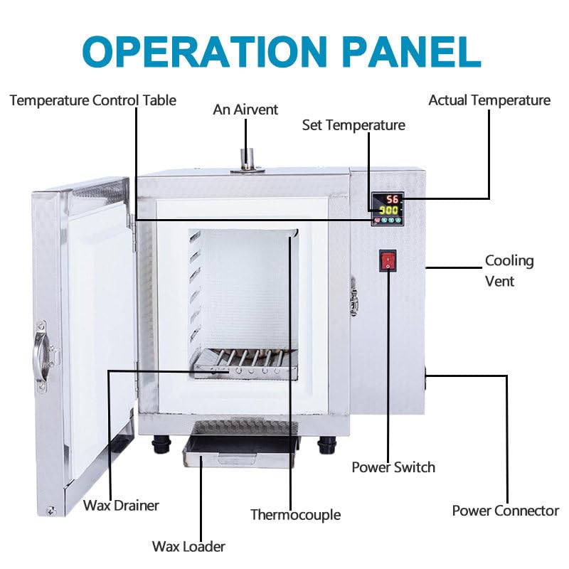 Horno EléCtrico CeráMica FundicióN Joyas, Horno Molde Yeso, 1500w con Control Pid, FusióN Cera Y Metales, para Laboratorios Y Talleres DoméSticos C.Two-in-OneModel