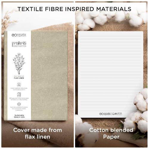 Image of eo A5 Hardbound Diary Notebook, 100 Ruled Pages 100 GSM | Flax Linen Cover with Cotton Rag Paper | Aesthetic Journal Diary for Women & Men | Daily Planner, Notes, Office