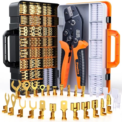 Preciva Spade Connector Crimping Kit 28 Types Wire Connector Kit Wire Crimper AWG 22-13 with 420PCS Female Male Spade Connectors 2.8MM-6.3MM and 270 PCS Insulation Sleeves