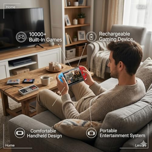 Image of Drumstone (10 Years Assured Warranty) X7 Handheld Video Game Console with 4.3 Inch HD Display, 10000+ Built In Games, Dual Joystick Gaming System, 8GB Storage, Rechargeable Battery, Portable MP5 Retro