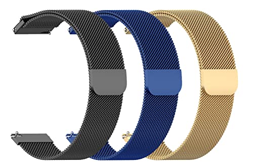 Image of AONES 20mm Pack of 3 Magnetic Loop Watch Strap Compatible for Compaq Q Watch Balance Metal Chain SmartWatch Band