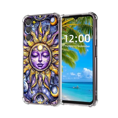 ETLKJVBL for Samsung Galaxy A14 5G Case, Purple and Gold Sun High-Definition Painted Back Cover with Soft Transparent TPU Bumper, Shockproof Protective for A14 5G Phone Case