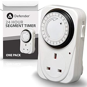 Defender 24 Hour Segment Timer Switch – Energy Saver Plug Standard Size – Hour Plug-in Timer Socket Set – 240v 3 Pin…