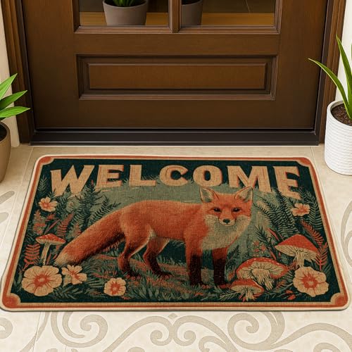Fox Welcome Doormat, Rustic Orange Fox Entrance Mat for All