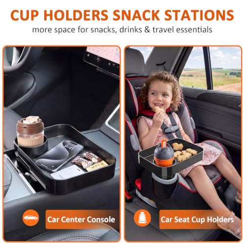 Car Seat Snack Tray for Toddlers, Square Mess-Free Car Seat Tray with Cup Holder & Dip Compartment, Travel Tray for Kids Snacks, Drinks, Fits Most Car Safety Seats (1, Black) by FIDOPOKK - Used condition - Image 3