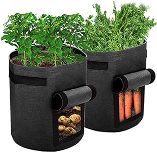 DIVCHI Potato Grow Bags, 2 Pack 10 Gallon Plant Growing Bags Window Flap, Handles for Potato Tomato Carrot Onion Flower Fruit