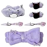Kawaii Hair Accessory Set for Women Girls, Includes A Purple Headband, A Plush Rubber Hair Tie, 2 Pcs Elastic Fabric Hair Tie and 2 Pairs Hair Clips, Hair Tools Gift For All Hair Types