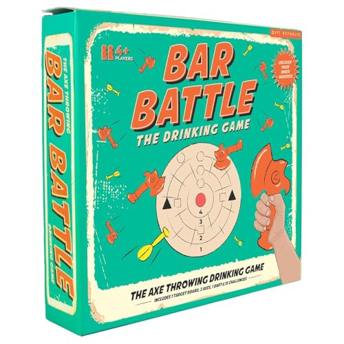 Gift Republic Bar Battles – Le Jeu Ultime de Lancer de Hache | Jeu de fête Amusant avec Planche Cible, haches, fléchettes et sous-Verres de défi | Parfait pour Les Adultes et Les soirées de Jeu