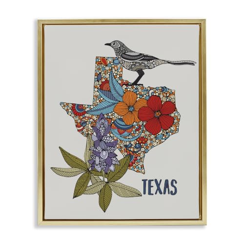 Texas Bluebonnet State Bird Floral, 25 x 31 Inch Canvas in Floater Frame