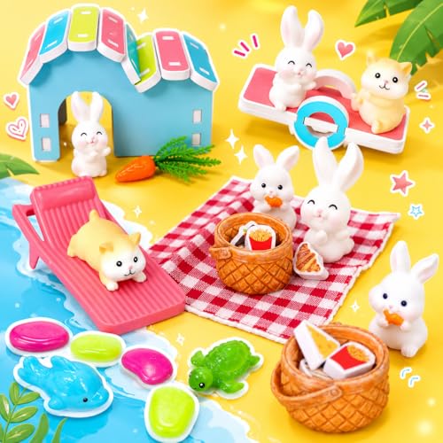 Image of Carolart Hamster Sensory Bin, Animal Play Set, Sand Box with Glow Stones | Rabbit and hamster pretend play sandbox, sensory sand activity, pet habitat toy, gift for kids ages 3-8