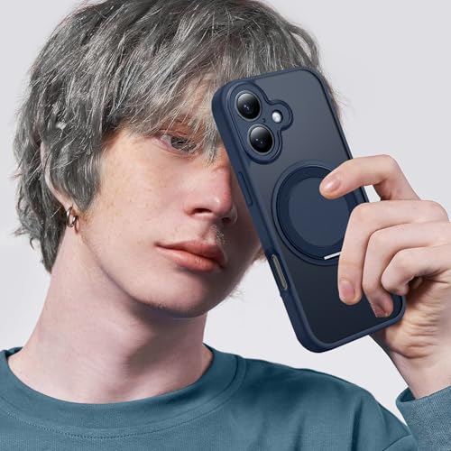 Image of KARWAN Tough Shockproof Armor Back Case Cover Compatible with iPhone 16 with 360 Degree Rotation Magnetic Attraction Ring Holder Heavy Duty Rugged Cover with Magnetic MagEase Wireless Charging (Blue)