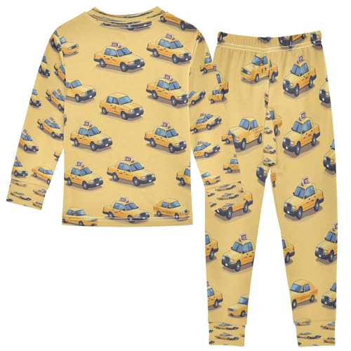 Pajama Sets Long Sleeve Yellow Taxi Car Soft Comfy Sleepwear 2 Piece PJS 3-8T3