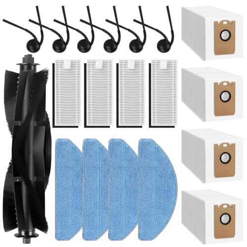 MengTiger 19 Pcs Accessories Kit for Tikom L8000 Plus/Medion X20 SW+ MD 11415 Robotic Vacuum Cleaner, Replacement Parts Include 1 Main Brushes, 4 Dust Bags, 4 Mop Pads, 4 Filters, 6 Side Brushes