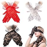 MFCGHXR Spitzenhandschuhe Weiß,Spitzen Spitzenhandschuhe für Damen - Erlesene Rote, Schwarze und Weiße Handschuhe, Zigarettenhalter für Damen, Rockabilly Damenaccessoires