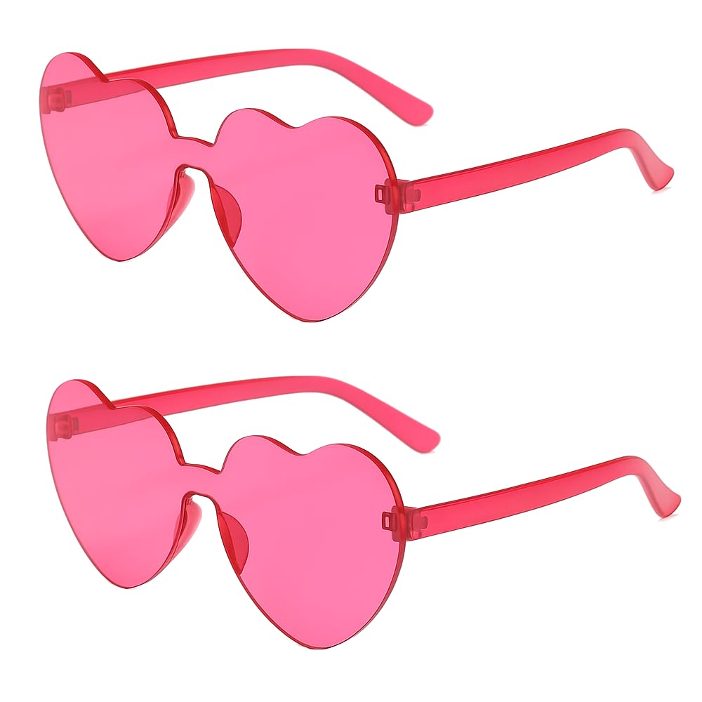 CamareR 2 Pack Heart Sunglasses for Women Heart-Shaped Glasses Accessories Neon 80s Style Shades Trendy Heart Glasses