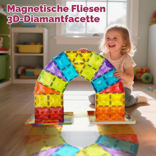 burgmate Magnetische Bausteine 48-teilig mit großer Eisenbox: 7,5 cm Tiles – Ansicht 5