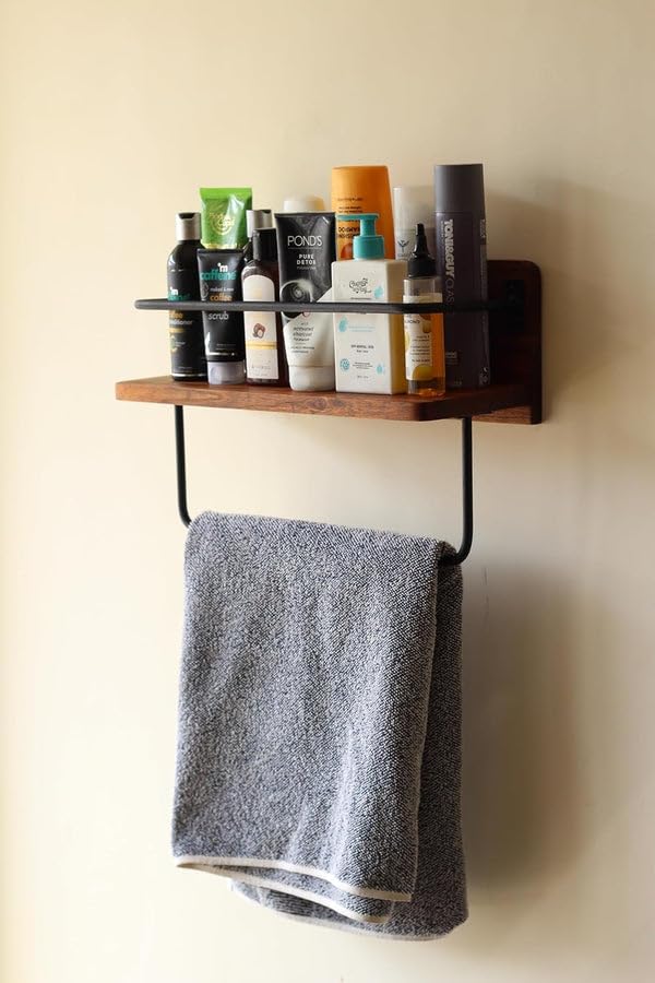 Image of Wooden Wall Mounting Shelves for Decorative Wall Shelf for Books, Decor, and Display - Elegant Space-Saving Design (Rustic Teak, 16.5 INCH)