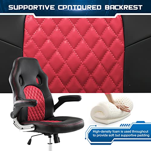 Image of OLIXIS Gaming Office Chair - PU Leather Executive Swivel Computer Desk Chair with Flip-up Armrests and Lumbar Support for Working, Studying, Gaming