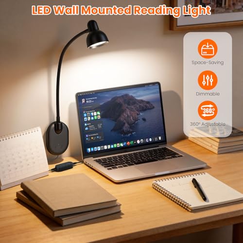 Wall Mounted Reading Light, LED Wall Bedside Lamp with Adapter Black by Uchoiceme - Used condition - Image 2