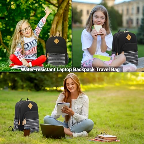Image of Leaper Travel Backpack for Women Laptop Backpack for Men Water-resistant School Backpack for Girls Kids Boys Back Pack Casual Daypack Satchel Geometric Black