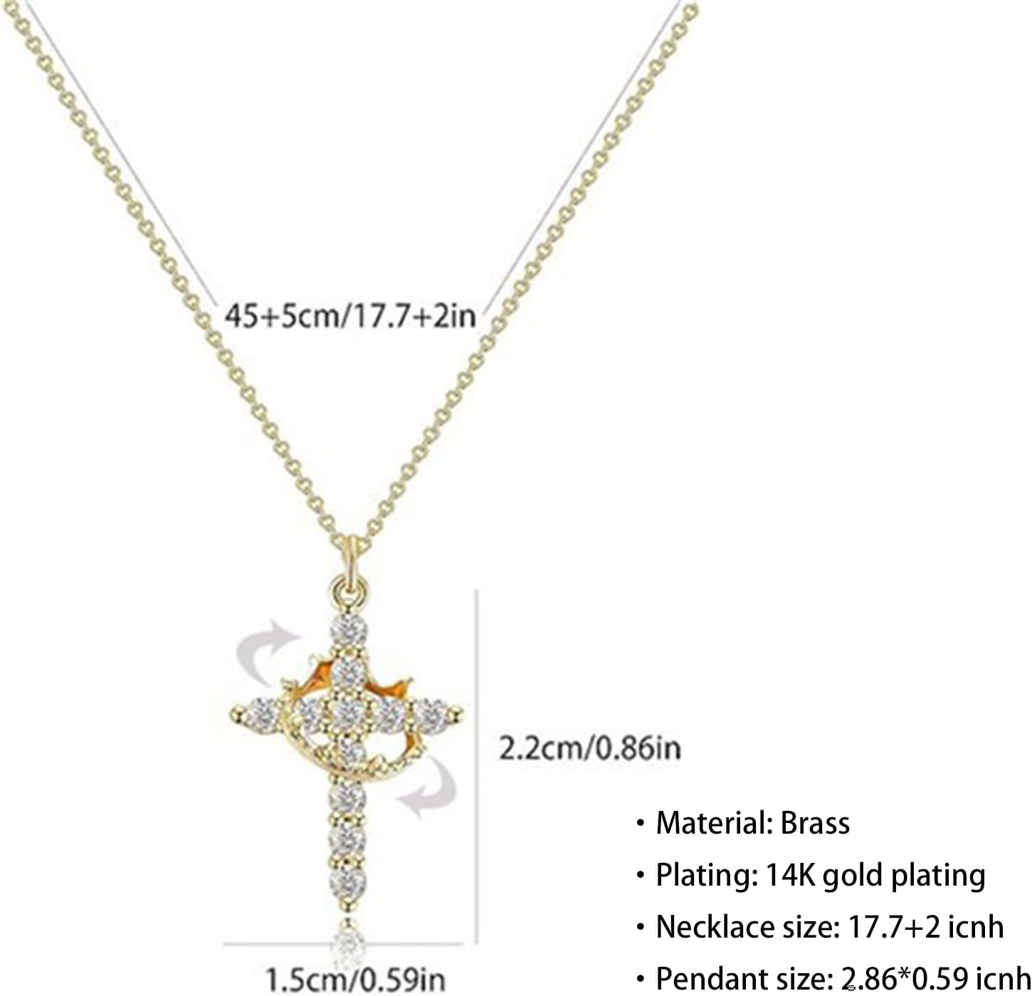 Gold Crown Cross Hoop Earrings and Pendant Necklace Set for Women, 14K Gold Plated Brass, Cubic Zirconia Huggie dangle Earring Jewelry, Trendy Dainty Christian Jewelry Gift - Image 2