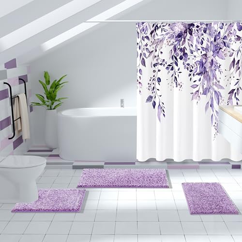Image of Yimobra Chenille Bathroom Rugs, 28x17.5, Extra Soft Bath Mats for Bathroom Non Slip, Fluffy Plush Luxury Shower Mat Outside, Water Absorbent, Machine Washable, Purple & Lavender