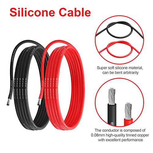 8 Gauge Silicone Wire, 8 AWG Electrical Cable 6M（3m Red & 3m Black）Soft & Flexible 1650 Strands of 0.08 mm Tinned Copper High Temperature Wire for Arduino Projects/RC Cars/Boat/Drones