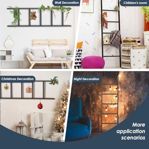 image for Delywh 5-Tier Blanket Ladder Wooden, Non-Folding 4.8FT(57.5'') Blanket