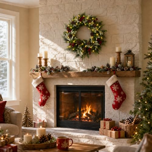 Pinkpum 22" Christmas Wreath with Lights & Timer Pinecone Berry Lamb's Ear - image 5