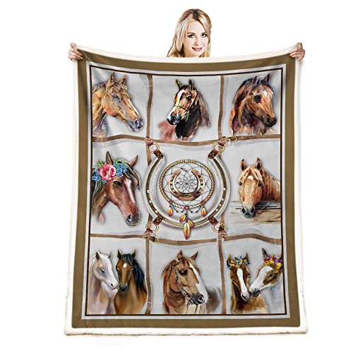 Horse Blanket Horse Gifts for Girl, Christmas Birthday Horse Gifts for Women,Gifts for Daughter Friend Horse Lovers,Horse Dream Catcher Flower Print Soft Throw Blanket for Couch Bedding