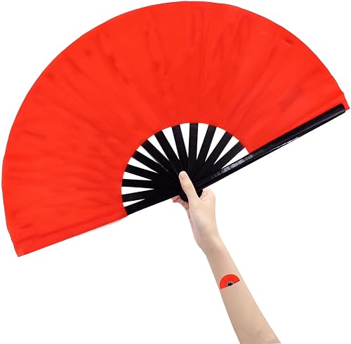 Amajiji Large Rave Fan Folding Hand Popping Fans for Line Dancing, Big Clacking 