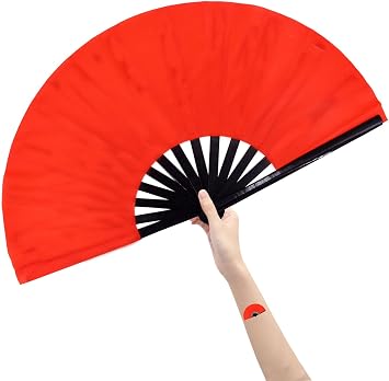 Large Rave Fan Folding Hand Popping Fans for Line Dancing, Big Clacking Fans Clap Fan for Dance,Party,Decoration,Festival Red