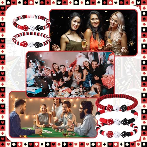 Tondiamo 20 Casino Themed Party Favors Dice Polymer Clay Bracelets Poker Funny Cards Night Red Black White Bracelet Game Night Gifts Prizes for Guest Birthday Party Supplies (Dice,Black,White,Red) by Tondiamo - Image 7