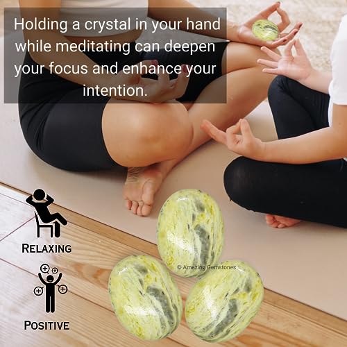 Image of Amazing Gemstone Serpentine Crystals and Healing Stones - Large Palm Stone Crystals Piedra - Crystal for Good Luck, Balanced Positive Energy, Meditation - Unique Stocking Stuffers and Gifts for Women
