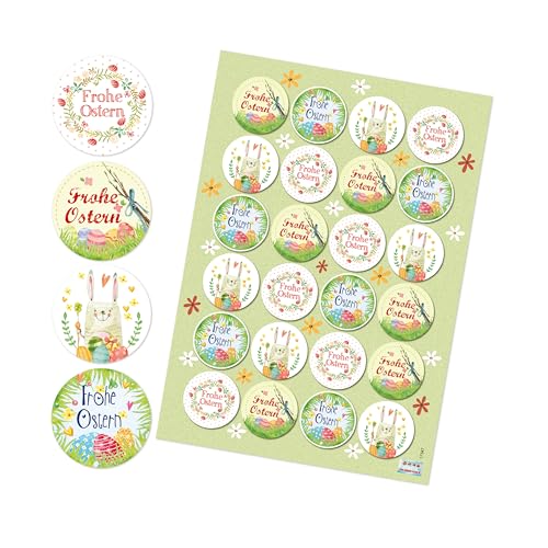 Logbuch-Verlag - Pegatinas de Pascua con Texto Frohe Osternest, Etiquetas de Pascua, Redondas, para Envolver Regalos para niños, Regalos, escaparate, Verde, Amarillo y Rosa, Papel, 24 Unidades