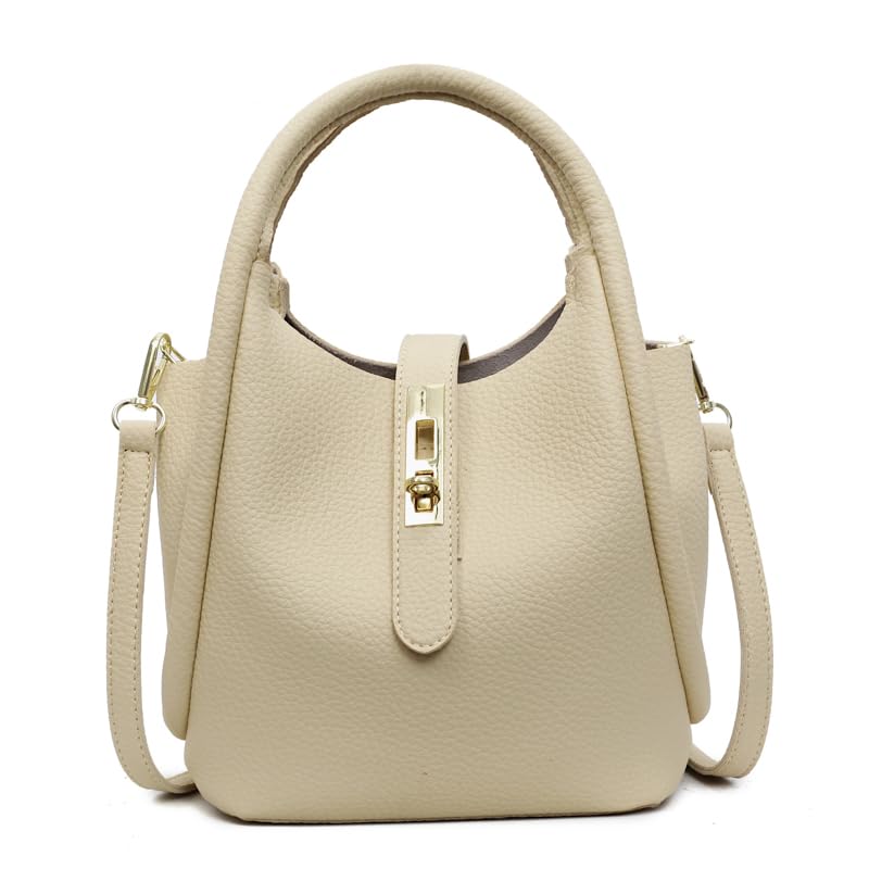 Women Trendy Bucket Bag PU Leather All-Match Shoulder Bag Solid Color Casual Crossbody Bag Travel Shopping Work Handb