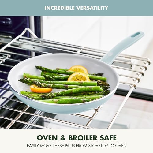 GreenPan Dover 10” Frying Pan Skillet, Non-Toxic PFAS-Free Ceramic Nonstick Coating, Sear Saute Fry Egg Omlete, Dishwasher & Oven Safe, Stay Cool Handle, Easy Pour Rims, Blue Haze