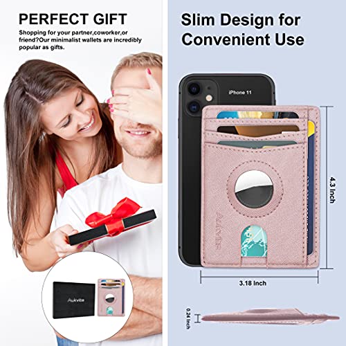 Aukvite Airtag Wallet, Slim Minimalist Front Pocket Wallet Compatible With Airtags, Slim Air Tag Wallet Credit Cards Cash Holder With Built-In Case Holder, Slim Wallet Purse For Men Women (Rose) #TOP4