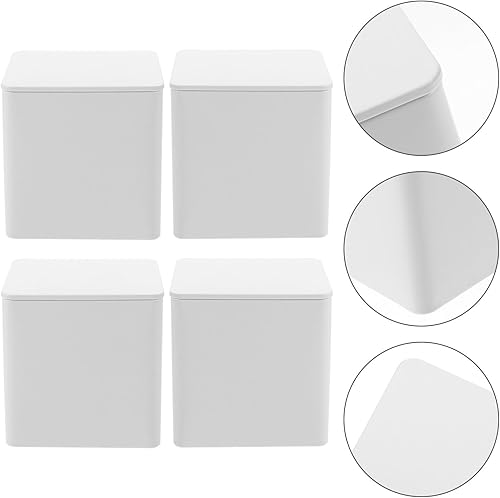 Miniatura 2 de SEWACC Caja de lata blanca cuadrada de hojalata para té con tapas, caja de metal para dulces, joyas, panadería, vela, regalo de fiesta de Navidad
