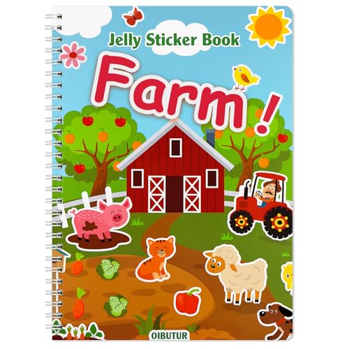 OIBUTUR Reusable Sticker Book for Toddlers 2-4, Farm Stickers for Kids