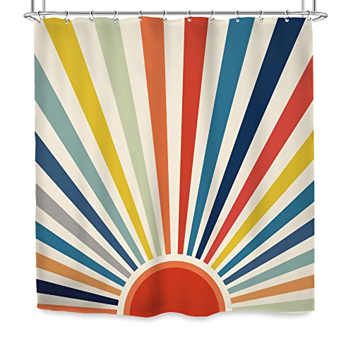 Glawry Boho Rainbow Kids Colorful Shower Curtain 72Wx72L Inches Cute Retro Sun Sunrise Groovy Bathroom Curtains Set Vintage 2000S 70S Nursery Bath Accessories Art Home Decor Fabric 12 Pack Hooks #TOP5