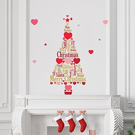 Decorations De Noel Autocollant Mural Noel Amour Avec Cœurs Anglais Citations Sapin De Noel Mur Murales Decalques Salle A Manger Creche Enfants Ecole Restaurant Cafe Hotel Decor A La Maison Amazon Fr
