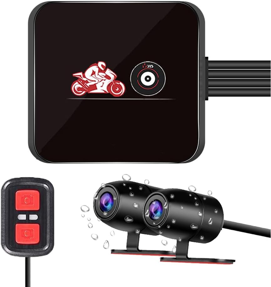 VSYSTO Motorcycle Dash Cam, HD1080P Night Vision Front and Rear Cameras, WiFi Waterproof Motorbike DVR, Remote Controller,130° Wide Angle, G-Sensor, Loop Recording