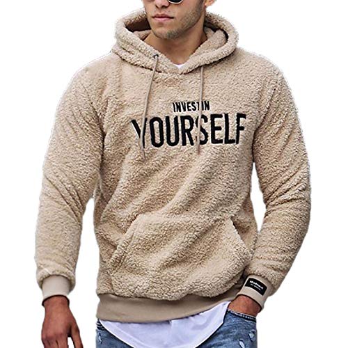 Herren Fluffy Hooded Jumper Fleece Hoodie Plüsch Sweatshirt Leichter Pullover mit Tasche Warme Winter Outwear Cover