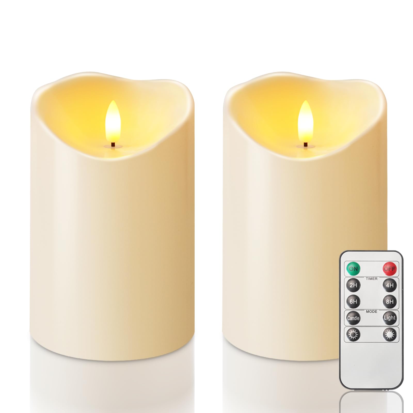 Homemory 4"x6" Outdoor Waterproof Flameless Candles with Timers and Remote Control, Battery Operated Candles, LED Plastic Candles, Dark Ivory, Set of 2