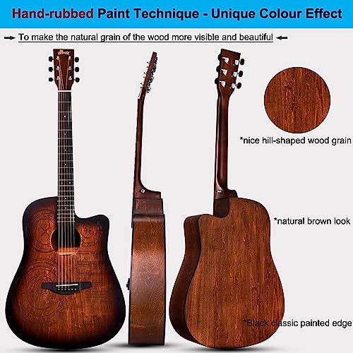 Winzz 4/4 Guitare Folk Débutant, Guitare Acoustique Adulte 41 Pouces, Guitare Country et Folk (Gravure Vintage) Marron - Les Beatles, Paul McCartney, John Lennon, RIngo Starr, George Harrison Winzz 4/4 Guitare Folk Débutant, Guitare Acoustique Adulte 41 Pouces, Guitare Country et Folk (Gravure Vintage) Marron – Image 4