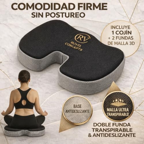 Miniatura 3 de Cojín Antiescaras Para Silla De Oficina, De Ruedas Y Para Asiento De Coche, Con Funda Extra De Regalo, Buen Apoyo De Coxis, Espuma Viscoelástica 60d Premiun, Con 2 Fundas 3d Antideslizantes