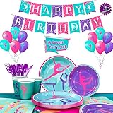 Gymnastics Birthday Party Supplies, 16 Guests Gymnastics Party Decorations Tableware Kit Gymnastics Plates and Napkins Cups Tablecloth Balloons Banner