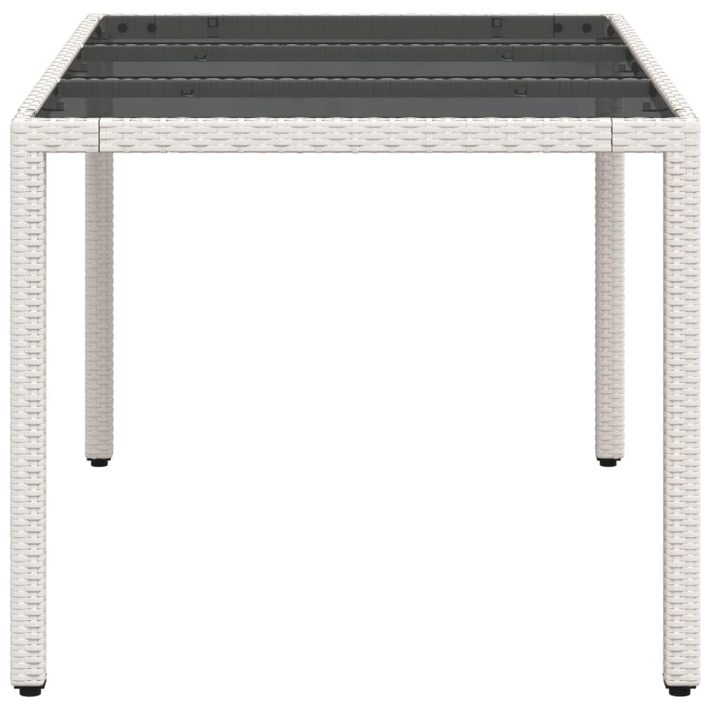 Tavolo da Giardino in Polyrattan e Vetro 150x90x75 cm Bianco | Tavolo da pranzo per esterno, ideale per arredare il terrazzo o cortile con stile moderno e facilità di pulizia.