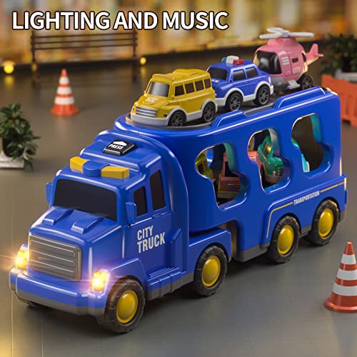 Temi Truck Toys Car For 3 4 5 6 Year Old Toddlers Boys, 7-In-1 Carrier Truck City Car Toys Set W/Play Mat, Car Toys Set For Kids 3-9, Toddler Boy Toys Christmas Birthday Gift #TOP2